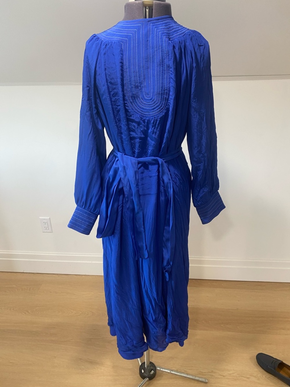 Royal Blue Midi Dress with Waist Tie and neck/ sleeve detail